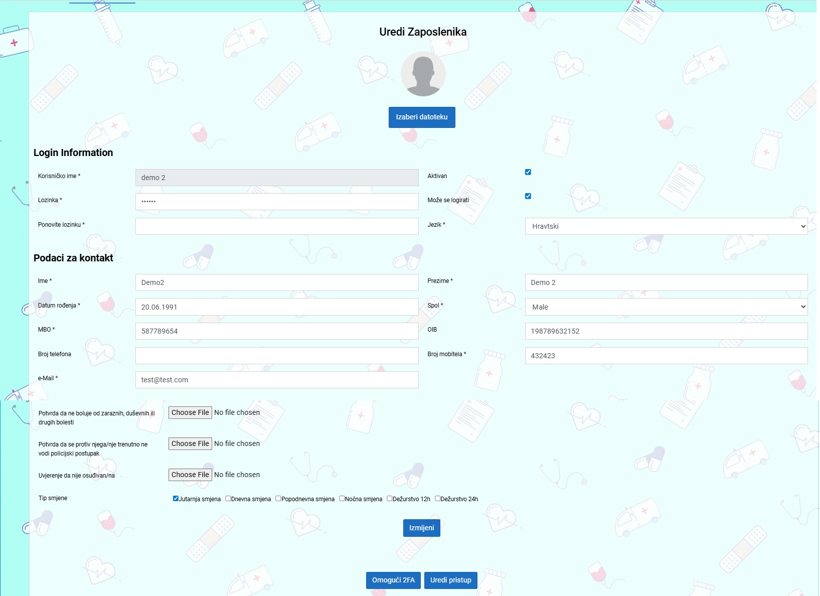 Forma za dodavanje i uredivanje zaposlenika